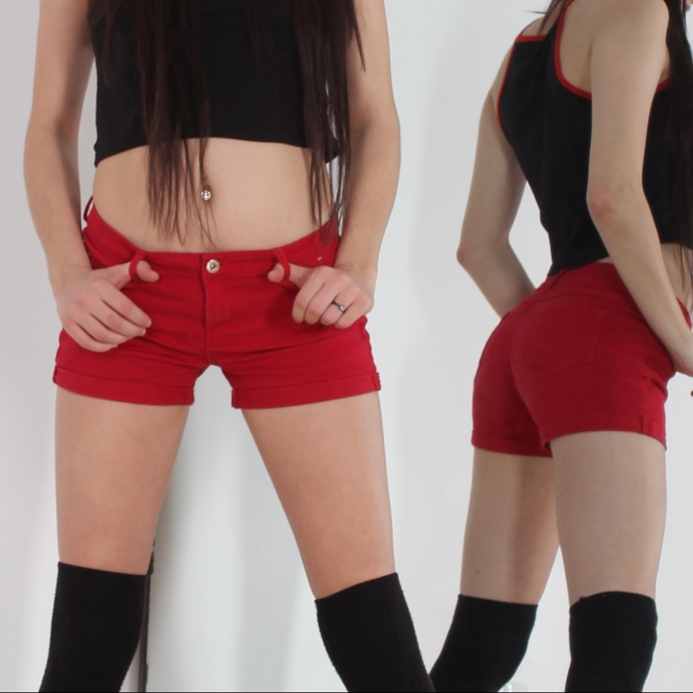 Apple Red Denim Shorts